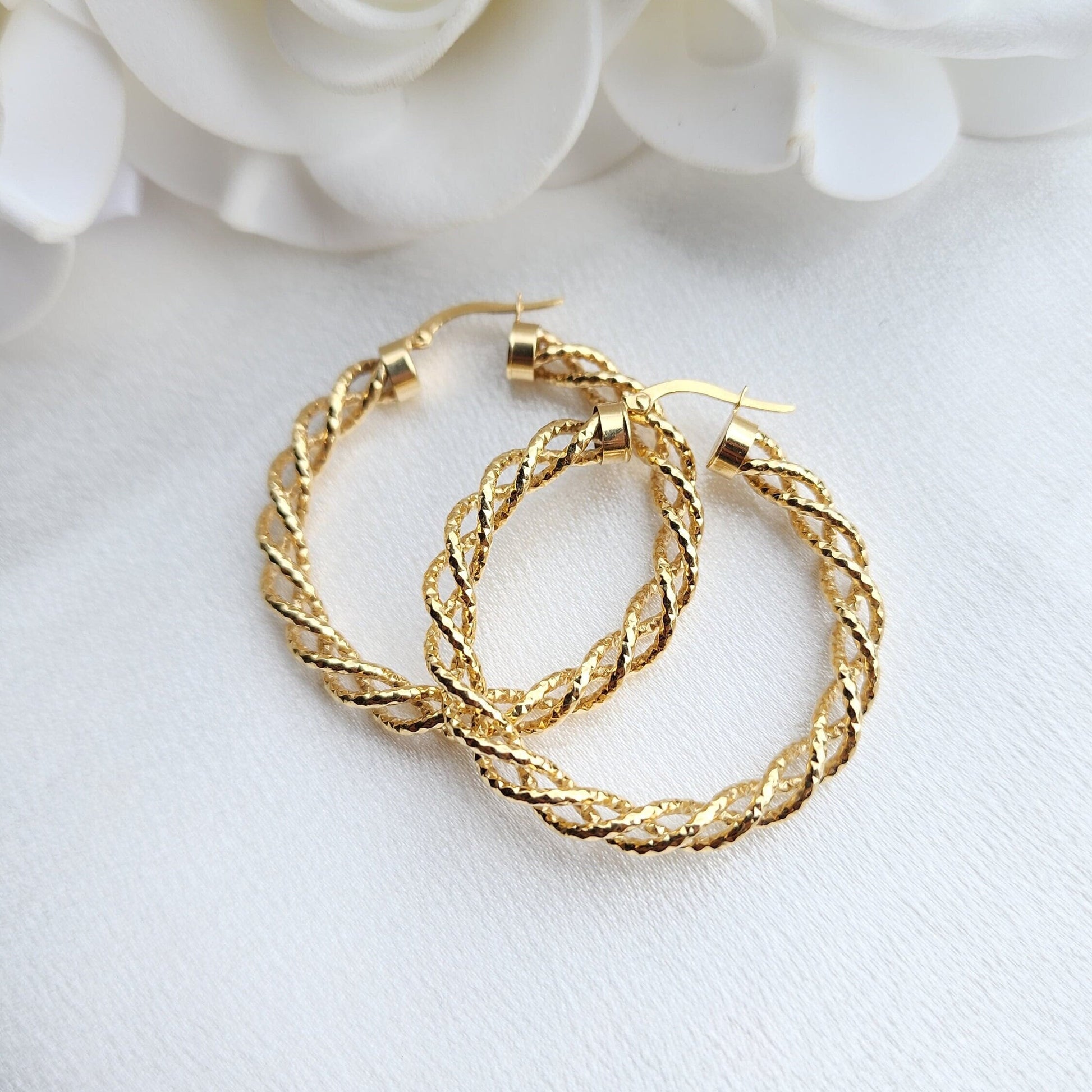 Real 14k Gold Fully Twisted Hoop Earrings - 40mm - 5mm Thick - Fine Jewelry - Perfect Gift For Her -