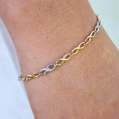 Real 14k Gold Infinite Bracelet - 7.25 Inches - White and Yellow Gold - 4MM Thick - For Her