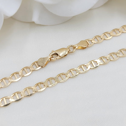 Solid 14k Gold 4MM Mariner Bracelet - 7.5 Inches - Unisex - Perfect Gift - Real Gold - Fine Jewelry -Shiny and Everlasting