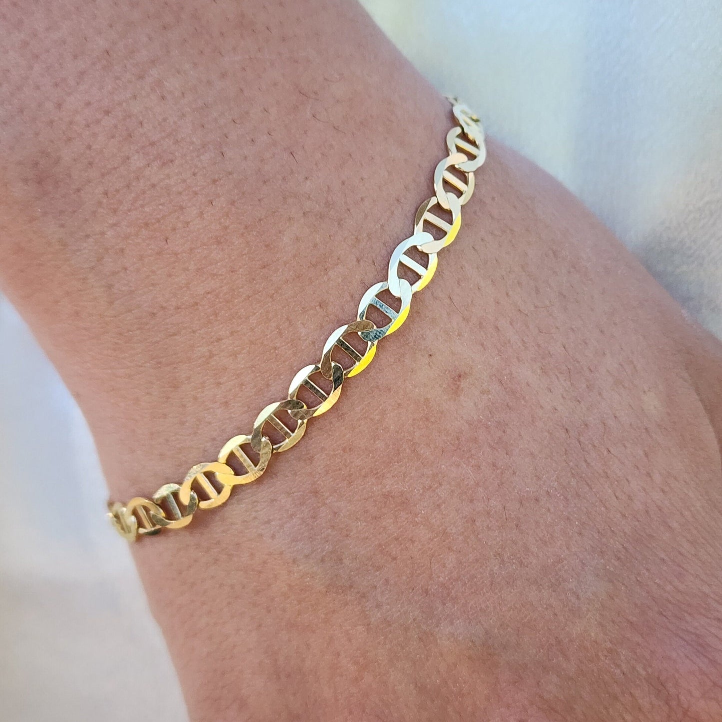 Solid 14k Gold 4MM Mariner Bracelet - 7.5 Inches - Unisex - Perfect Gift - Real Gold - Fine Jewelry -Shiny and Everlasting