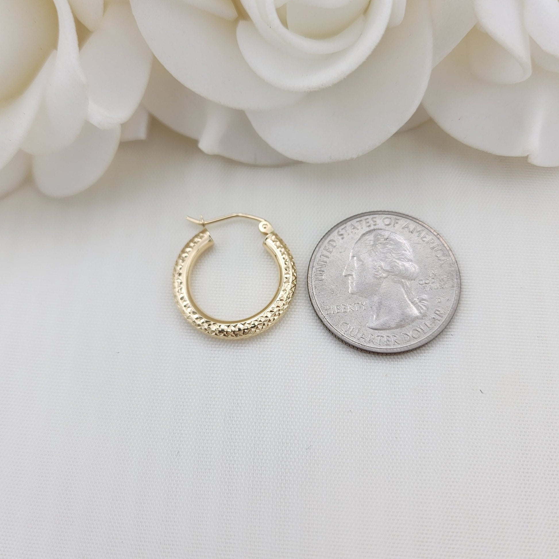 Real 14k Gold Fully Diamond Cut 3mm Thick Hoop Earrings - 35MM - 25MM - 20MM- Sparkling - Fine Jewelry For Her - Perfect Gift