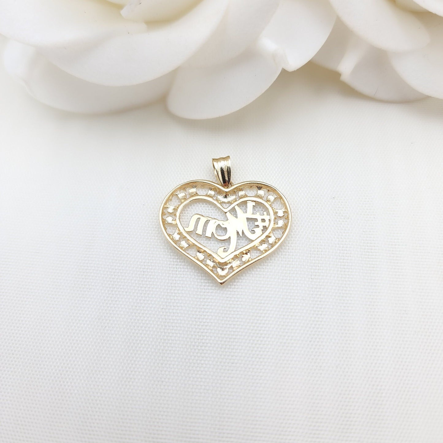 Solid 14k Gold #1 Mom Heart Pendant - Perfect Gift For Her - Big Heart Mom Charm - 22mm