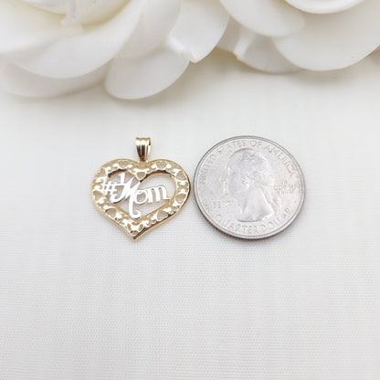 Solid 14k Gold #1 Mom Heart Pendant - Perfect Gift For Her - Big Heart Mom Charm - 22mm