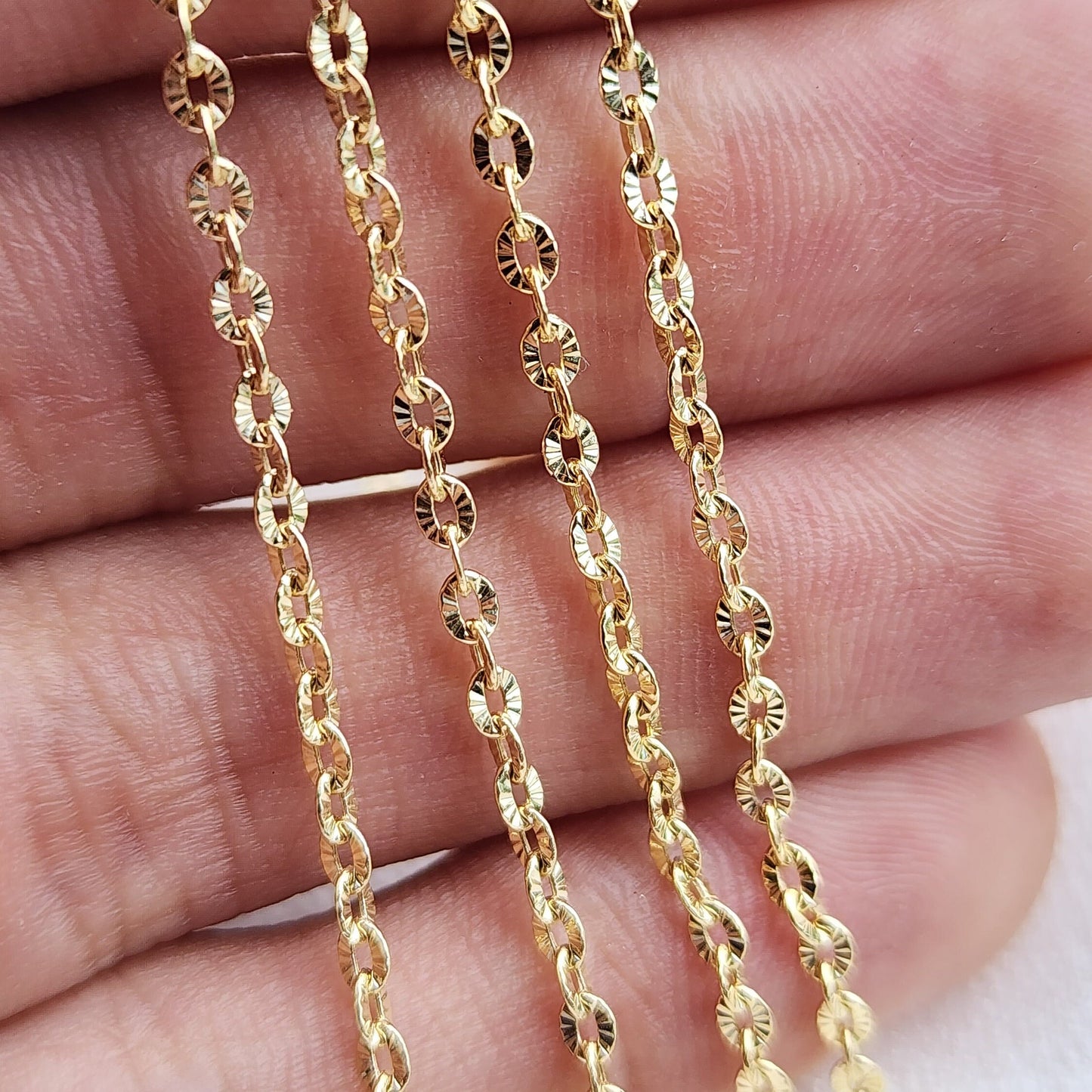 Real 14k Gold Rolo Link Diamond Cut Chains - Women's Necklace - 2MM - Perfect Gift For Her - Real Gold - Shiny & Lightweight