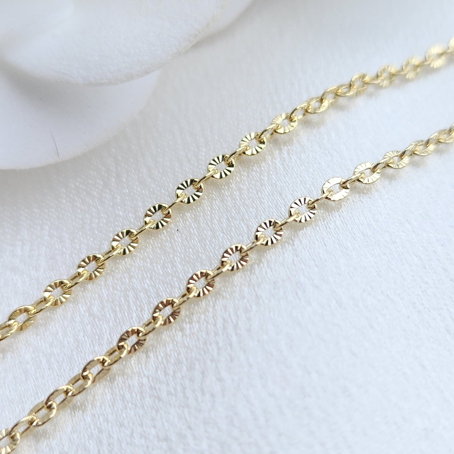 Real 14k Gold Rolo Link Diamond Cut Chains - Women's Necklace - 2MM - Perfect Gift For Her - Real Gold - Shiny & Lightweight