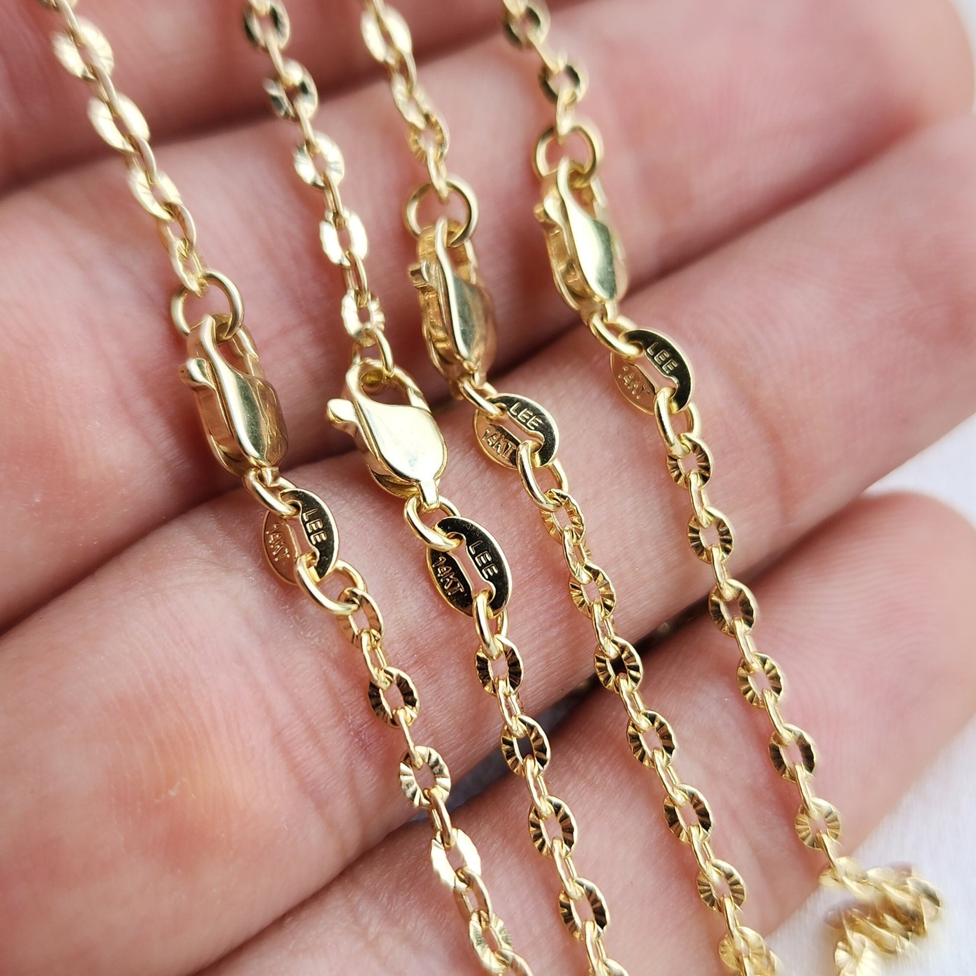 Real 14k Gold Rolo Link Diamond Cut Chains - Women's Necklace - 2MM - Perfect Gift For Her - Real Gold - Shiny & Lightweight