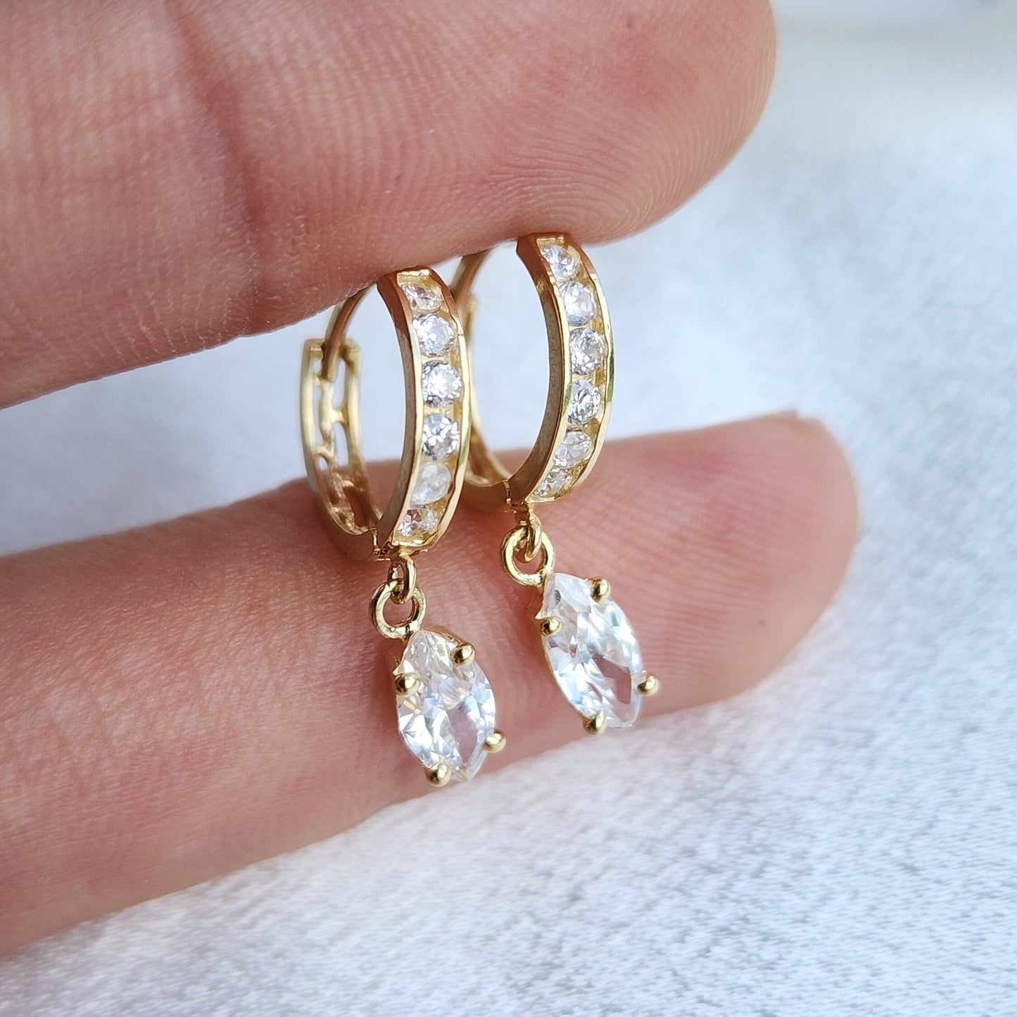 Real 14k Gold Marquise Huggies Earrings - 12mm - Perfect For Her Small Hoops For Girls And Women