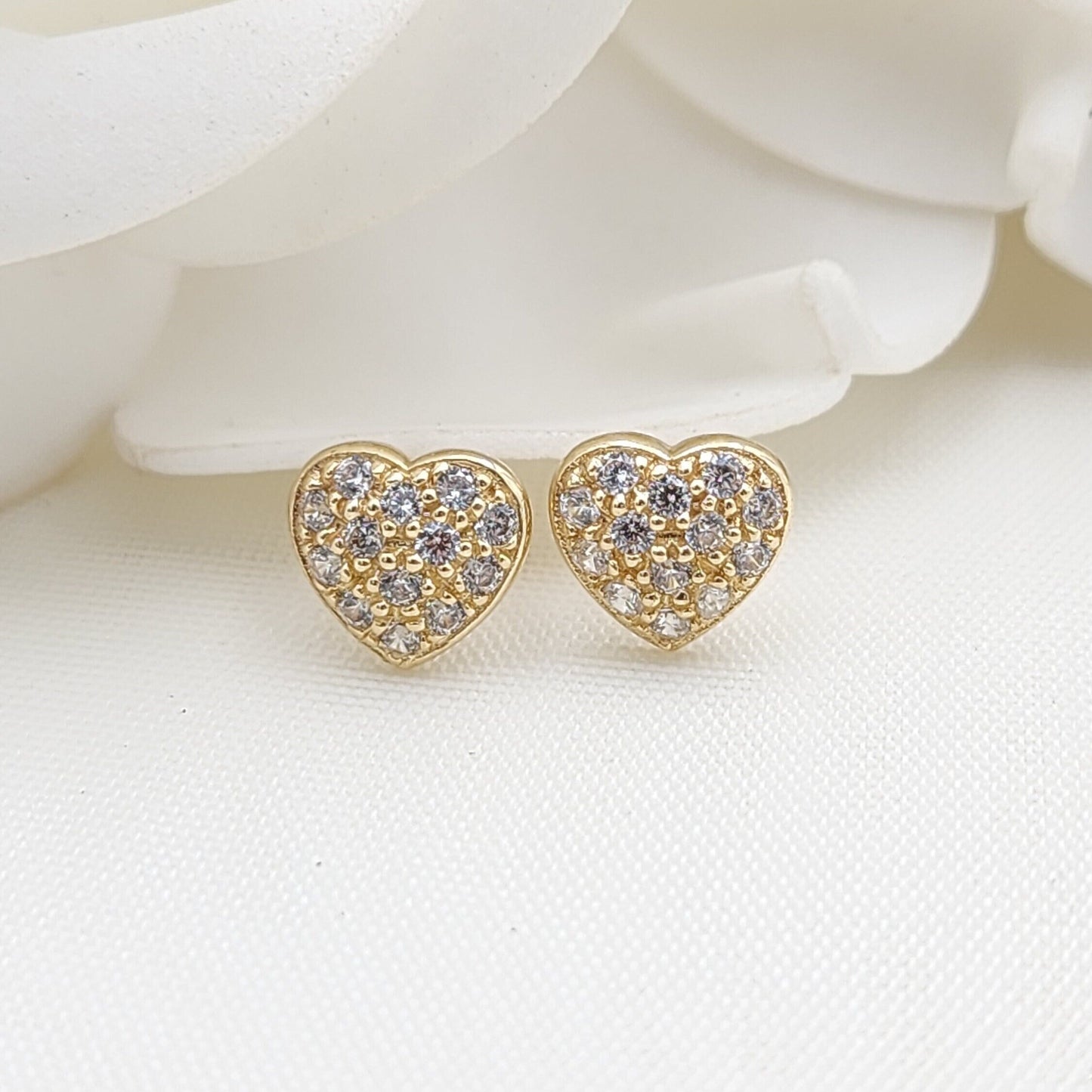 14k Gold Pave CZ Heart Stud Earrings - Single or Pair - Real 14k Gold - Modern Fine Jewelry