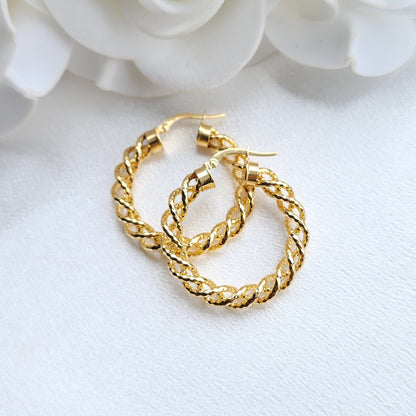 Real 14k Gold Fully Twisted Hoop Earrings - 30mm - 5mm Thick - Fine Jewelry - Perfect Gift For Her -