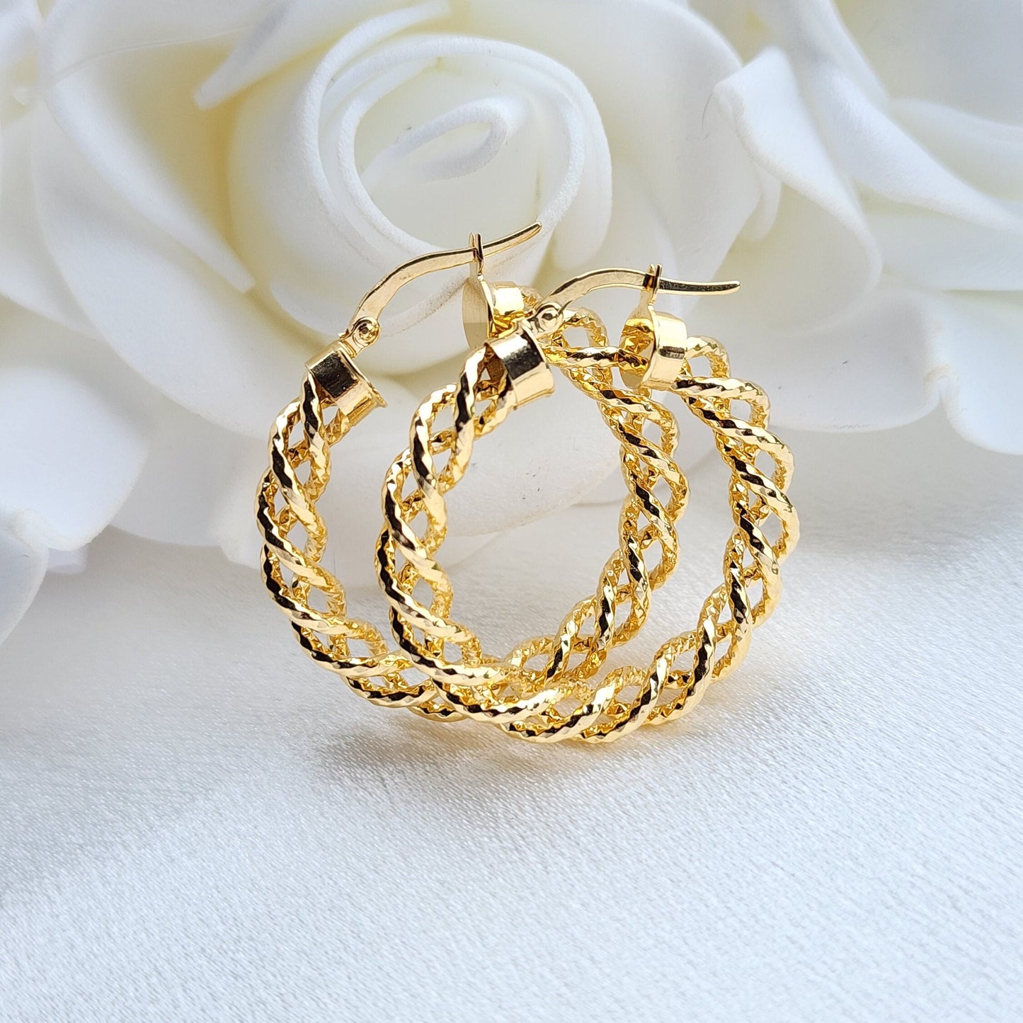 Real 14k Gold Fully Twisted Hoop Earrings - 30mm - 5mm Thick - Fine Jewelry - Perfect Gift For Her -