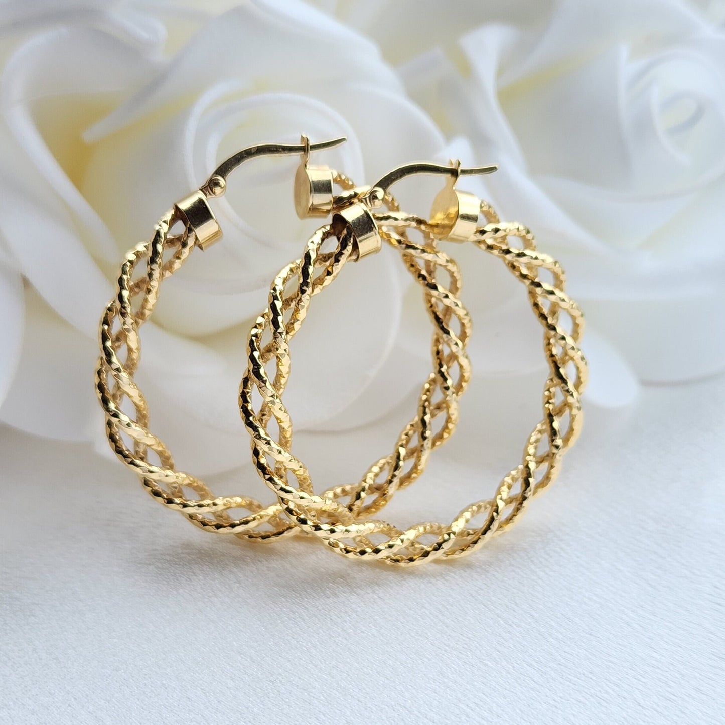 Real 14k Gold Fully Twisted Hoop Earrings - 40mm - 5mm Thick - Fine Jewelry - Perfect Gift For Her -