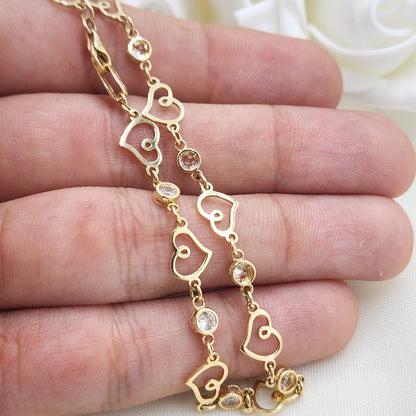 Solid 14k Gold Cursive Hearts Bracelet