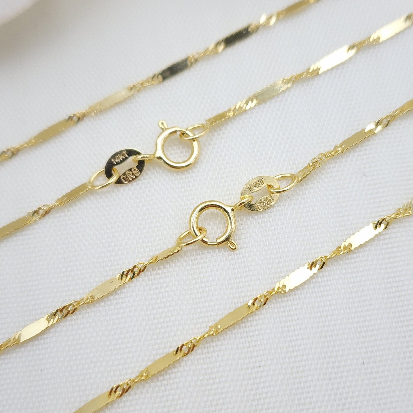 Solid 14k Gold Singapore Bar Chains - For Girls and Women - Dainty Chain - Very Sparkling - Real 14k Gold Necklaces - 14" to 24" Inches