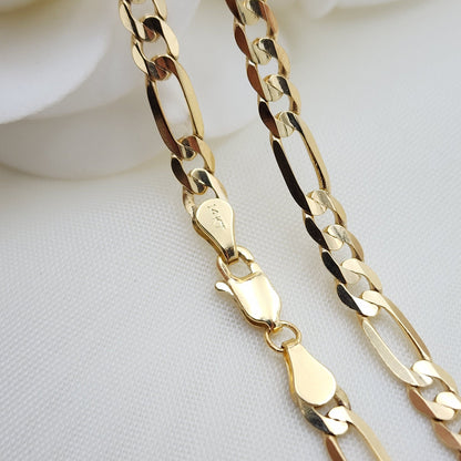 Solid 14k Gold Close Link Figaro Chains - 1MM, 2MM, 3MM, 3.9MM, 4.6MM - For Her - For Him - Real Gold