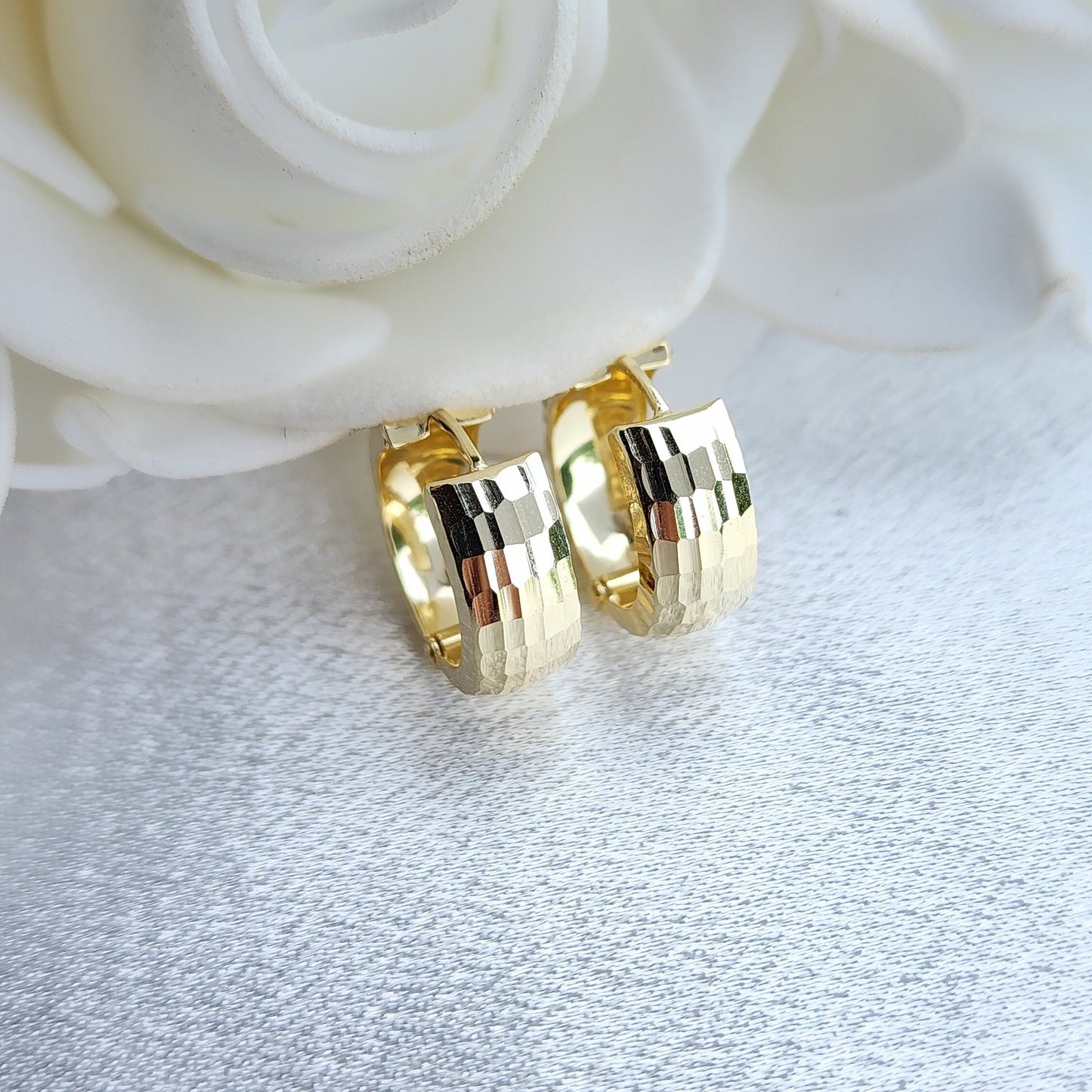 14k Solid Gold Mirror Huggies Earrings - 6mm Thick - Polished Thick Small Hoops - Perfect For Her