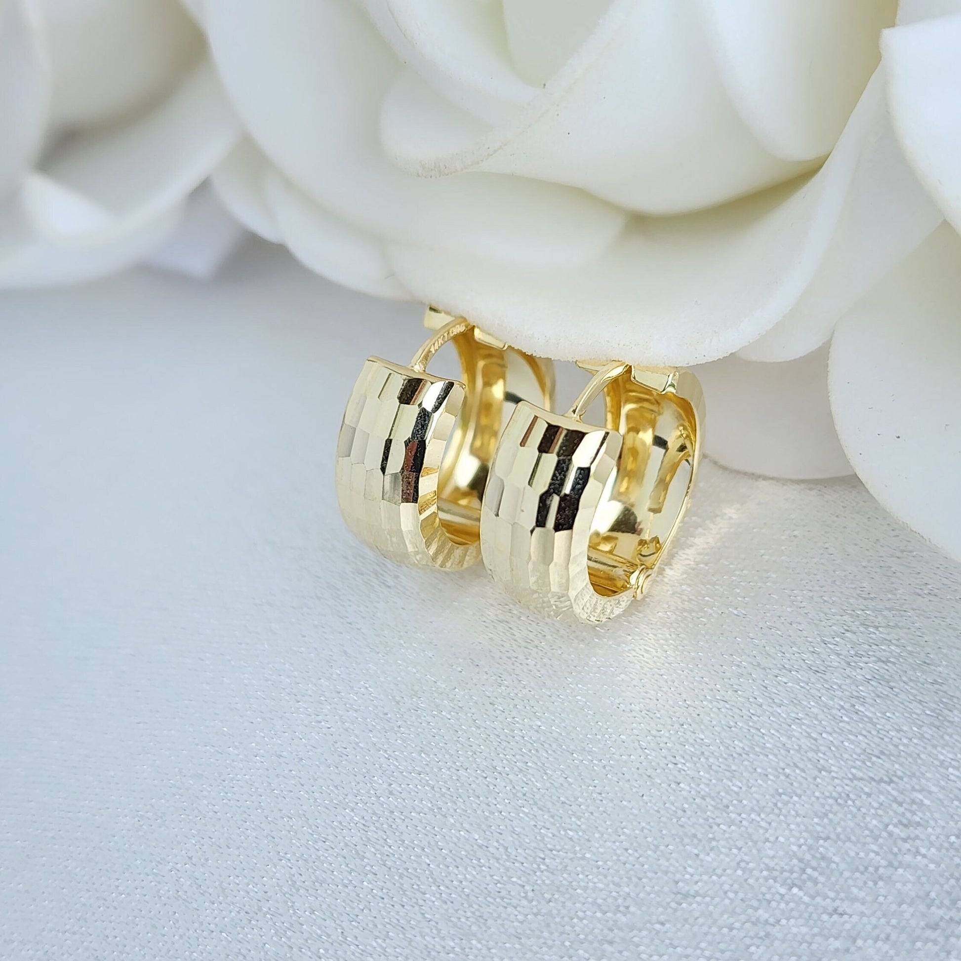 14k Solid Gold Mirror Huggies Earrings - 6mm Thick - Polished Thick Small Hoops - Perfect For Her