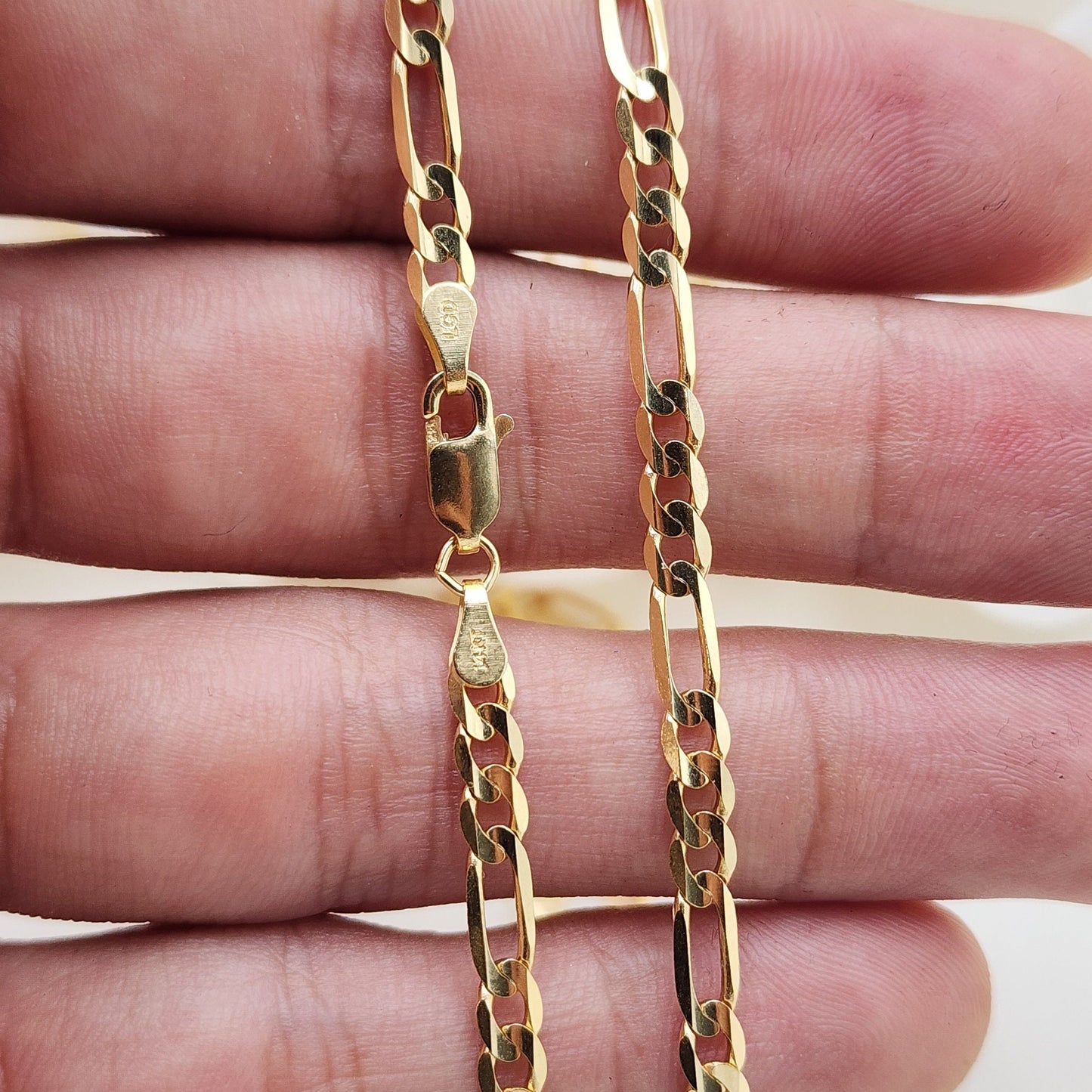 Solid 14k Gold Close Link Figaro Chains - 1MM, 2MM, 3MM, 3.9MM, 4.6MM - For Her - For Him - Real Gold