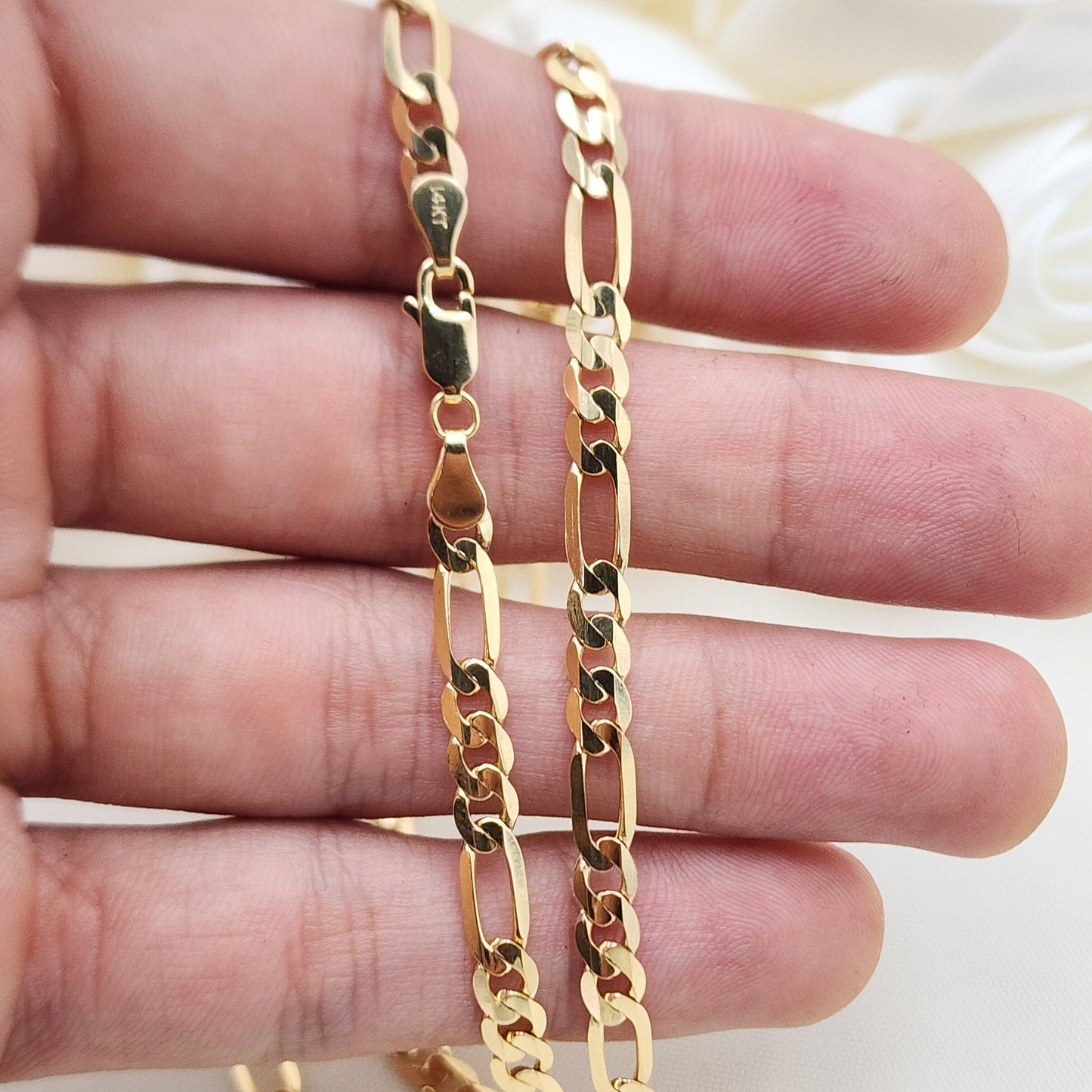 Solid 14k Gold Close Link Figaro Chains - 1MM, 2MM, 3MM, 3.9MM, 4.6MM - For Her - For Him - Real Gold