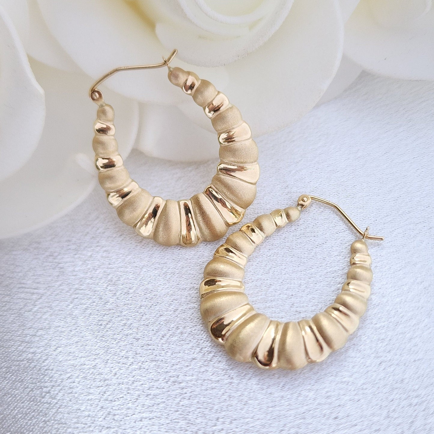 14k Gold Oval Croissant Hoop Earrings - Shrimp Hoops - 25mm - Perfect For Her - Elegant & Everlasting