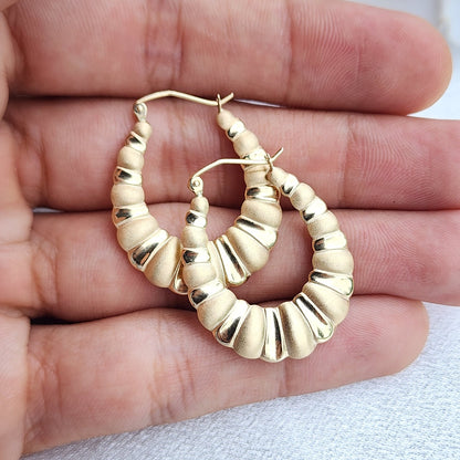 14k Gold Oval Croissant Hoop Earrings - Shrimp Hoops - 25mm - Perfect For Her - Elegant & Everlasting