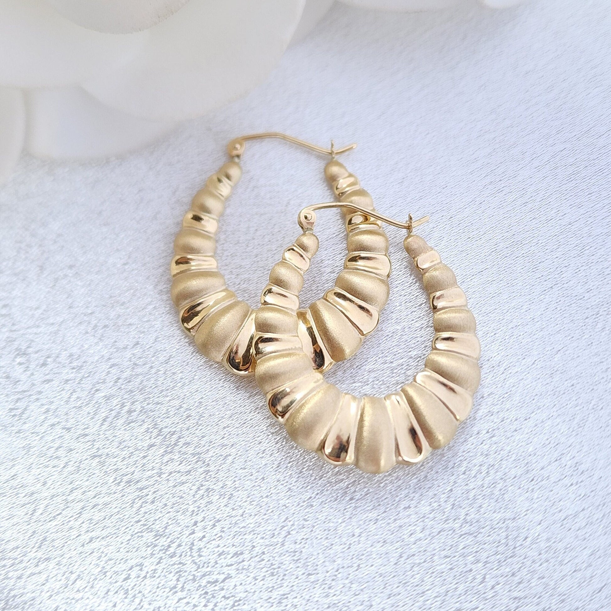 14k Gold Oval Croissant Hoop Earrings - Shrimp Hoops - 25mm - Perfect For Her - Elegant & Everlasting