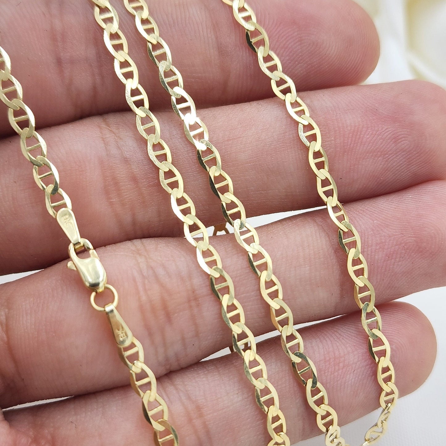 Solid 14k Gold Mariner Chain - 16, 18, 20, 22, 24 Inches - 3.1mm - Shiny And Elegant - Unisex -Perfect Gift