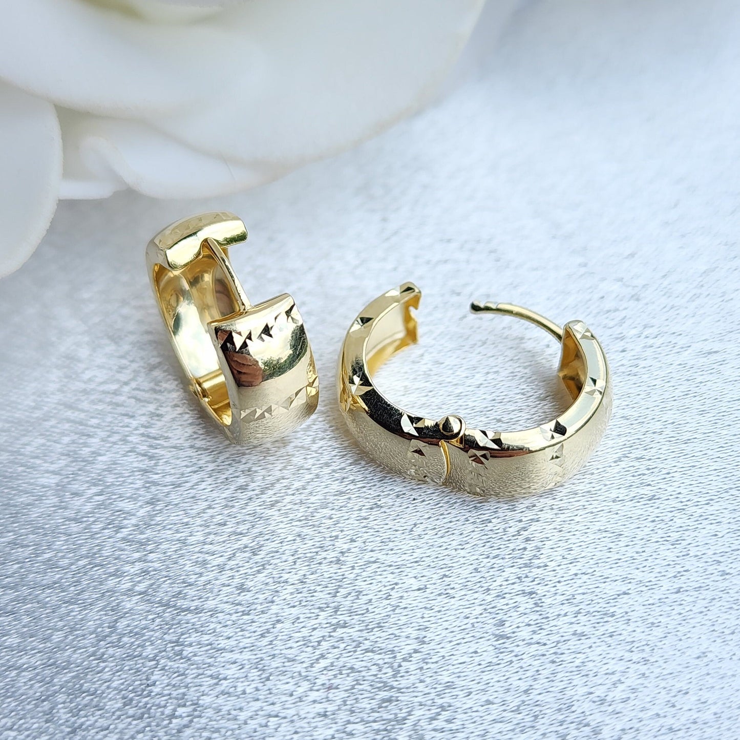 Solid 14k Gold 6mm Thick Huggie Earrings - 17mm - Real Gold- Extra Secure Earrings