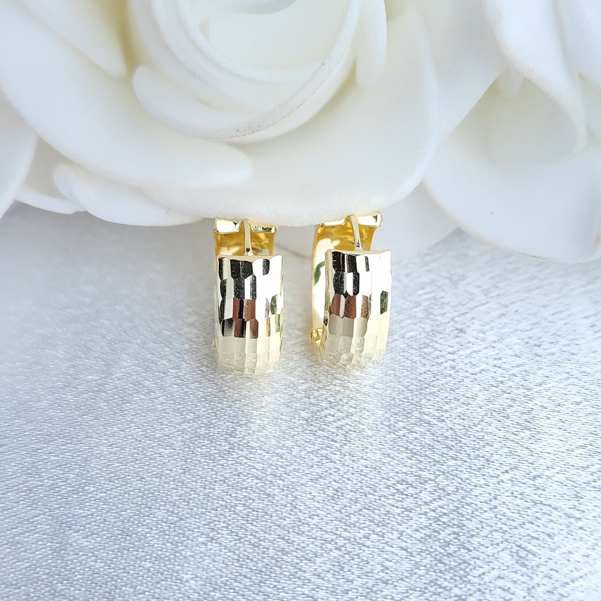 14k Solid Gold Mirror Huggies Earrings - 6mm Thick - Polished Thick Small Hoops - Perfect For Her