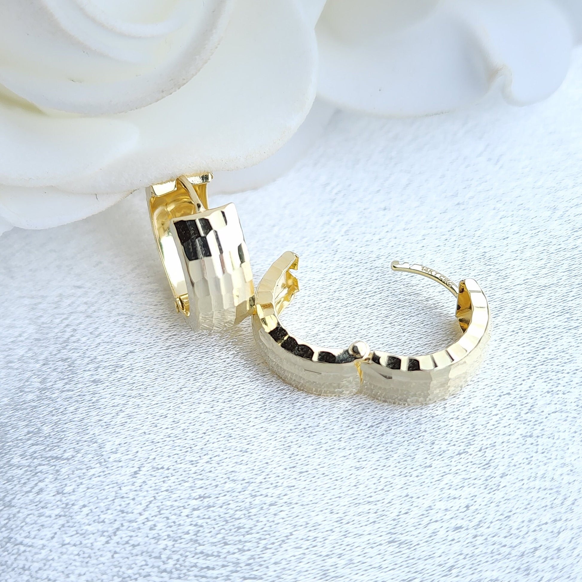 14k Solid Gold Mirror Huggies Earrings - 6mm Thick - Polished Thick Small Hoops - Perfect For Her