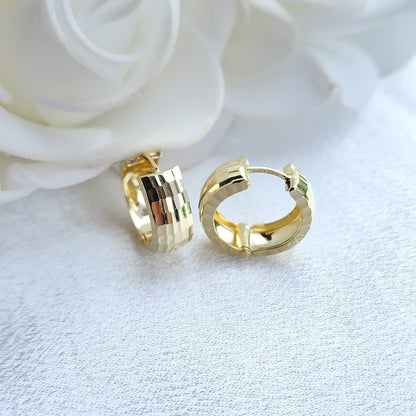 14k Solid Gold Mirror Huggies Earrings - 6mm Thick - Polished Thick Small Hoops - Perfect For Her