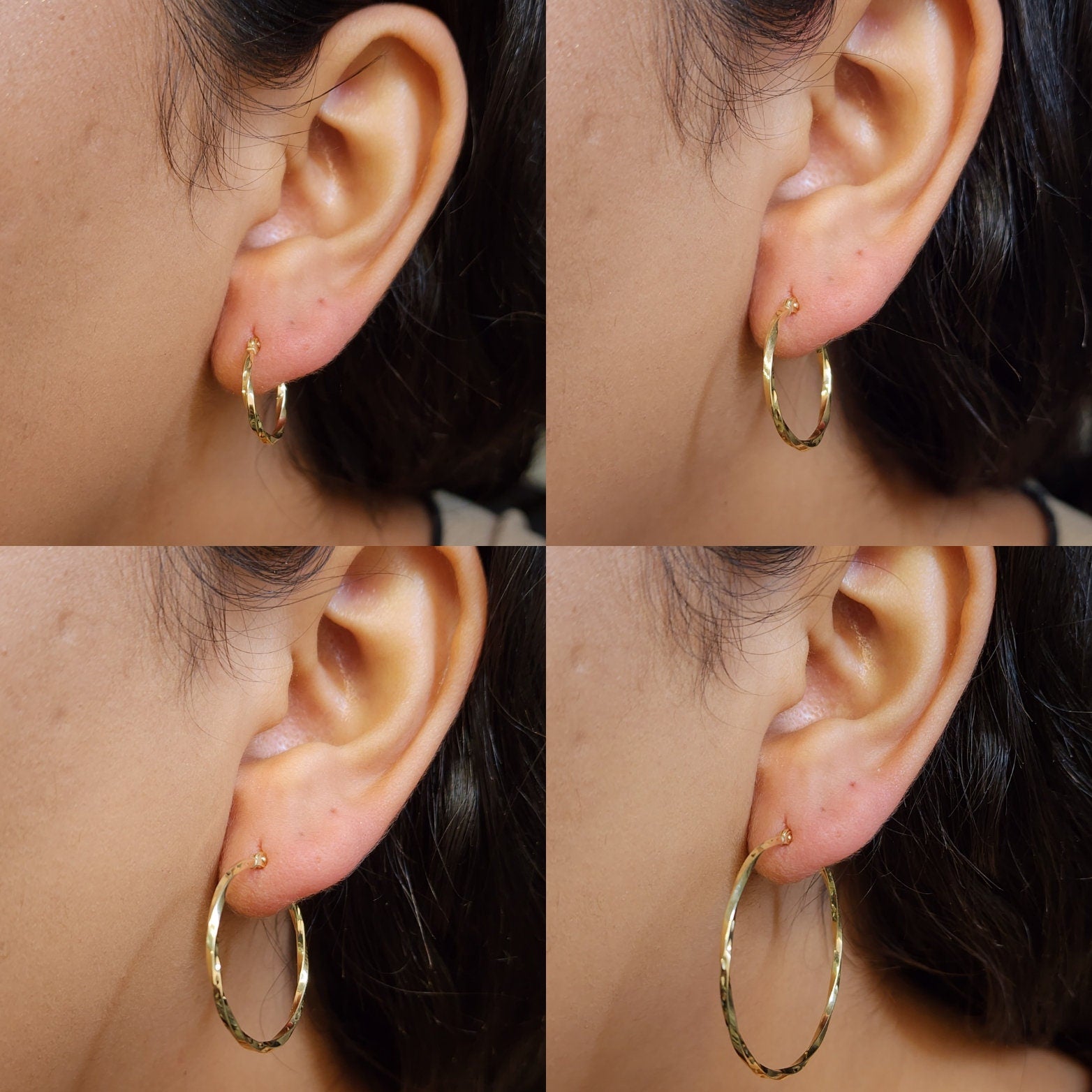 14K Yellow Gold Twisted Hoop Earrings - Unique and Versatile - For Everyday - Shiny