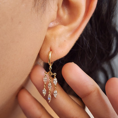 Solid 14k Gold Hanging CZ Huggies Earrings - Real 14k Gold - Modern & Fancy - Marquise