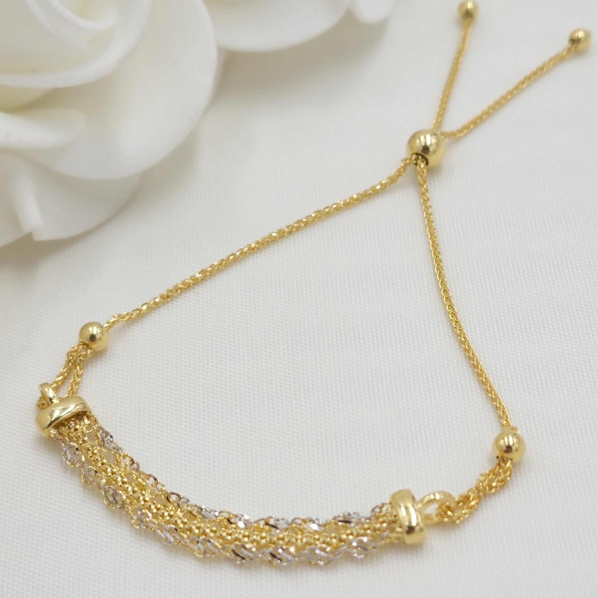 Solid 14k Gold Shiny Adjustable Bracelet - 5.5" to 7.5" - Versatile And Modern - Perfect Gift - Very Shiny and Sparkling