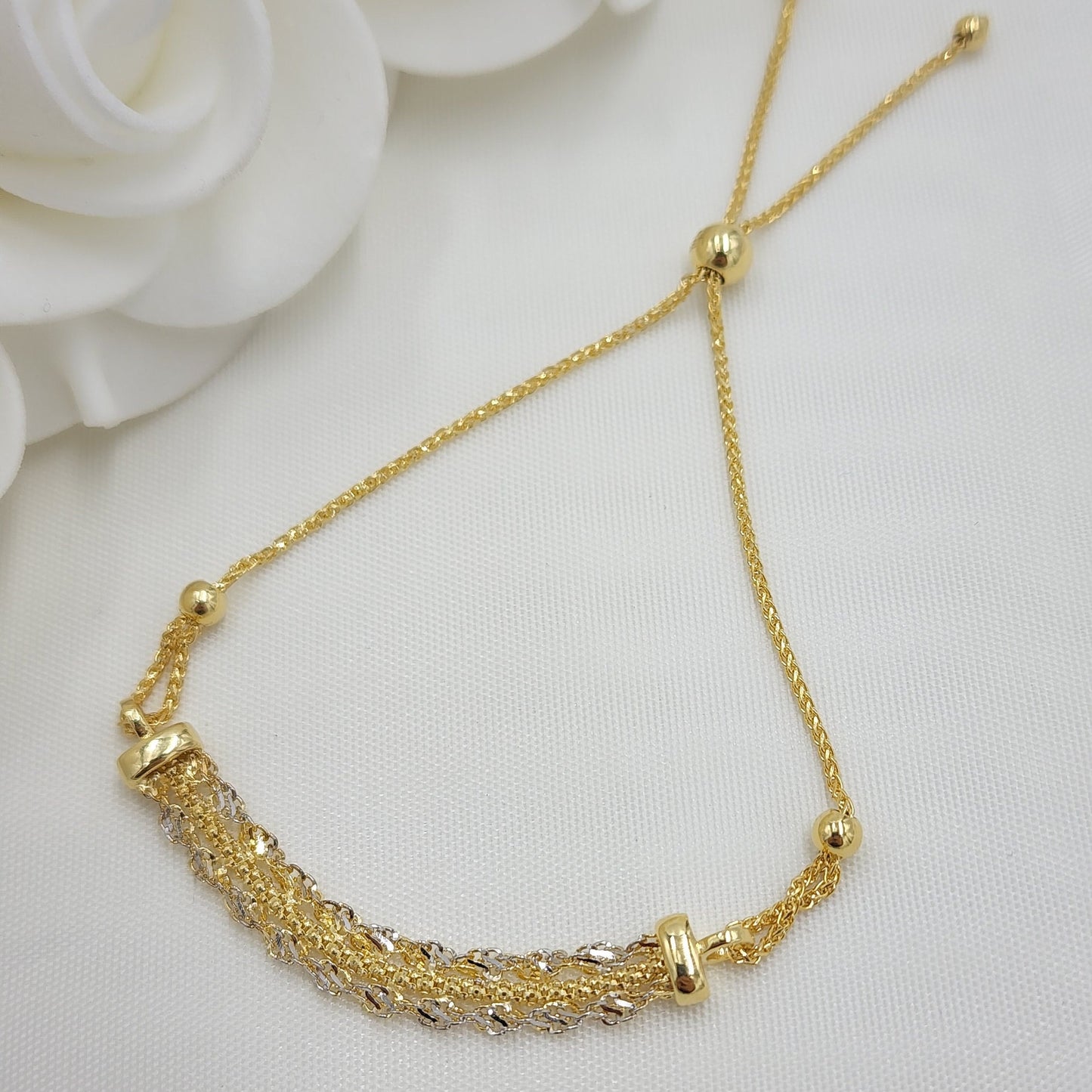 Solid 14k Gold Shiny Adjustable Bracelet - 5.5" to 7.5" - Versatile And Modern - Perfect Gift - Very Shiny and Sparkling