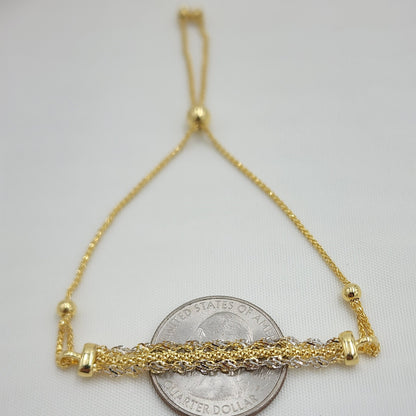 Solid 14k Gold Shiny Adjustable Bracelet - 5.5" to 7.5" - Versatile And Modern - Perfect Gift - Very Shiny and Sparkling