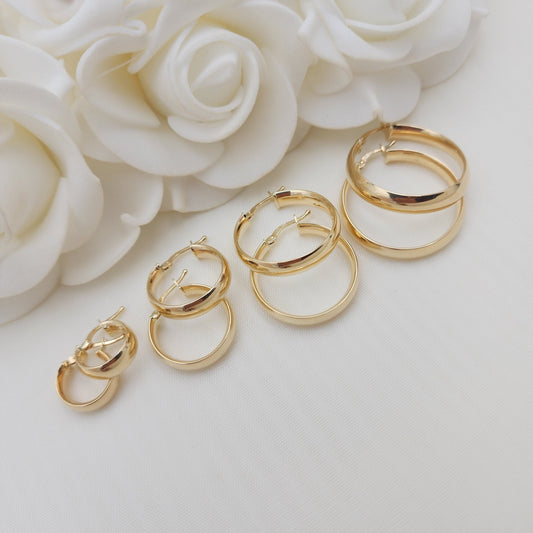 Real 14k Gold 5mm Thick Polished Hoop Earrings - 14MM, 20MM, 25MM, 30MM - Elegant & Everlasting - Perfect For Her