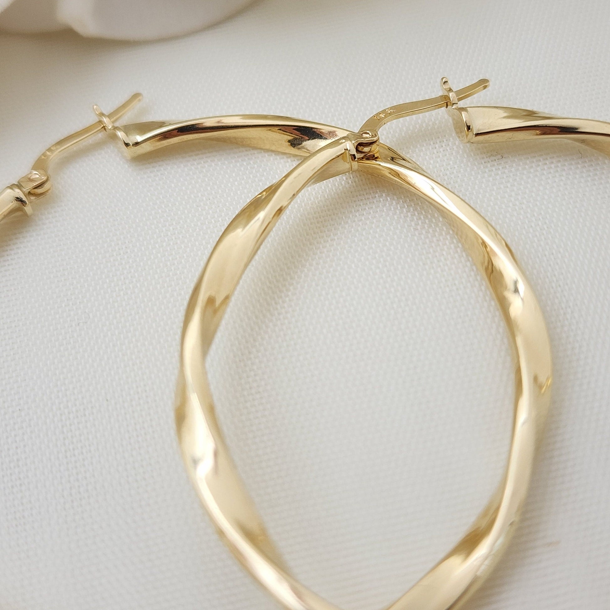 Real 14k Gold 3mm Twisted Hoops Earrings - 50mm - Real Gold - Fine Modern Jewelry For Her - Perfect Birthday, Anniversary Gift