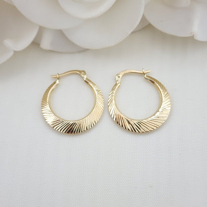 14k Gold Double Sided Polished & Diamond Cut Hoop Earrings - 21MM - Real 14k - Shiny and Elegant