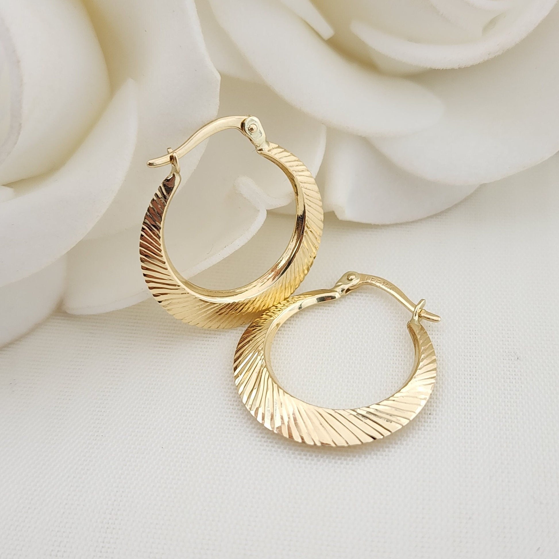 14k Gold Double Sided Polished & Diamond Cut Hoop Earrings - 21MM - Real 14k - Shiny and Elegant