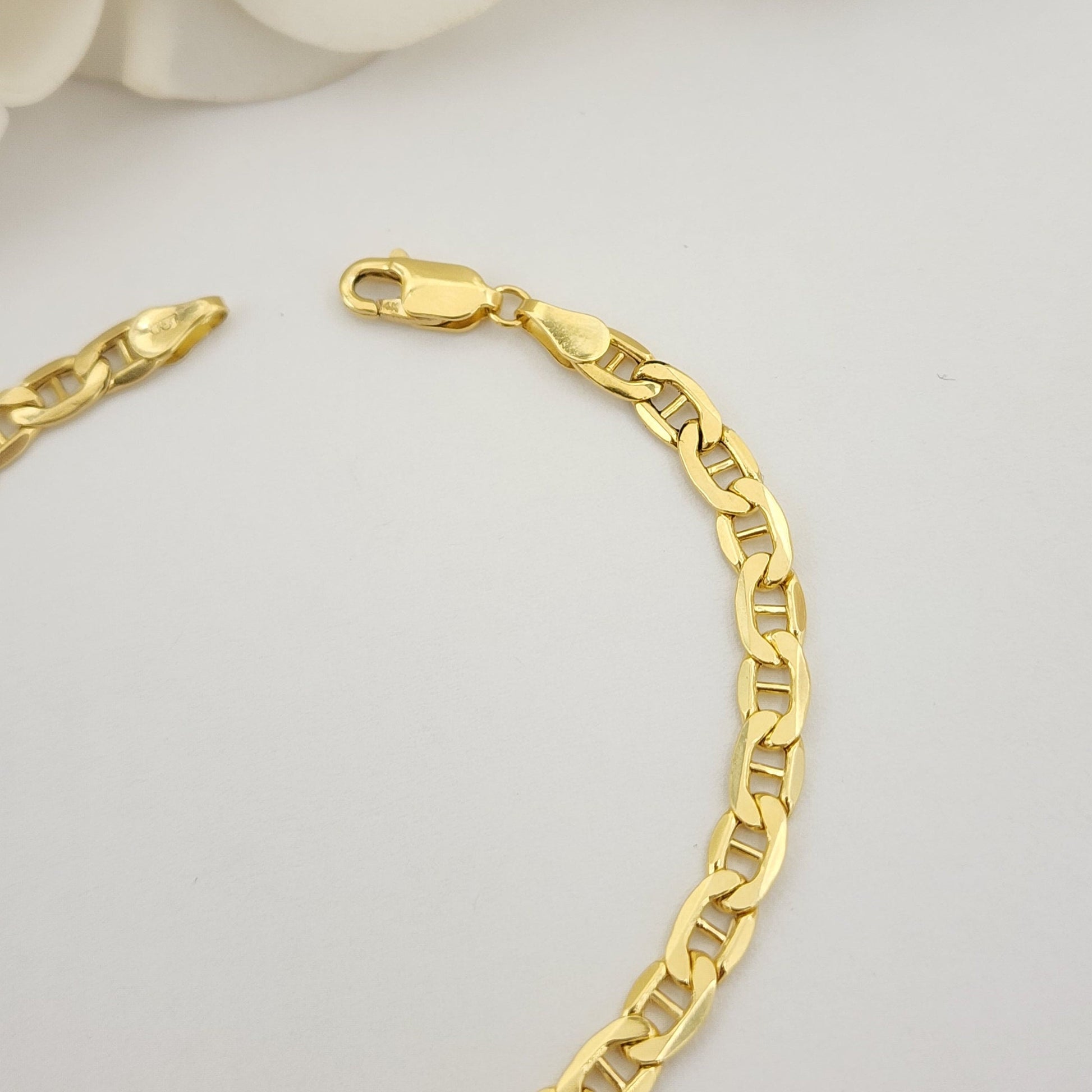 Real 14k Gold Mariner Link Bracelet - Anchor Link - 4.6MM - Perfect Gift - Unisex