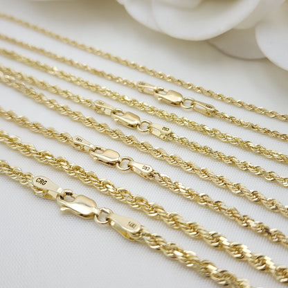 Solid 14k Gold Classic Heavy Rope Chains - Strong Link - 1.5MM, 2MM, 2.5MM, 3MM - 16" to 24" - For Her/For Him - Fine Jewelry