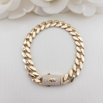 Real 14k Gold Unisex Monaco Bracelet - 7 to 8 1/2 Inches - 8.5mm Thick - Box Lock