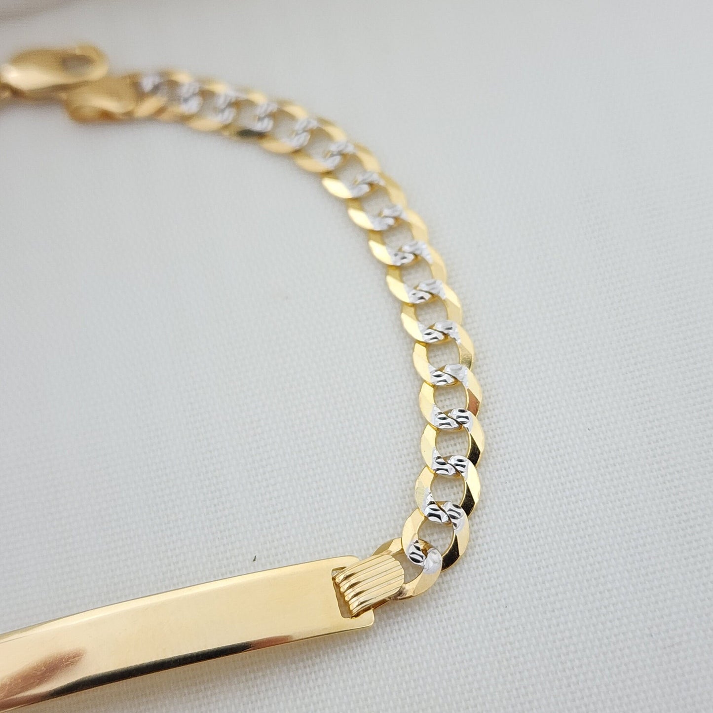 Solid 14k Gold Diamond Cut Curb Cuban Link ID Bracelet - Personalized Bracelet - 7 Inches - 4.9MM - 100% Real Gold