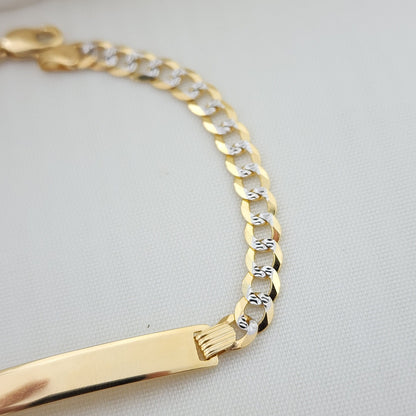 Solid 14k Gold Diamond Cut Curb Cuban Link ID Bracelet - Personalized Bracelet - 7 Inches - 4.9MM - 100% Real Gold