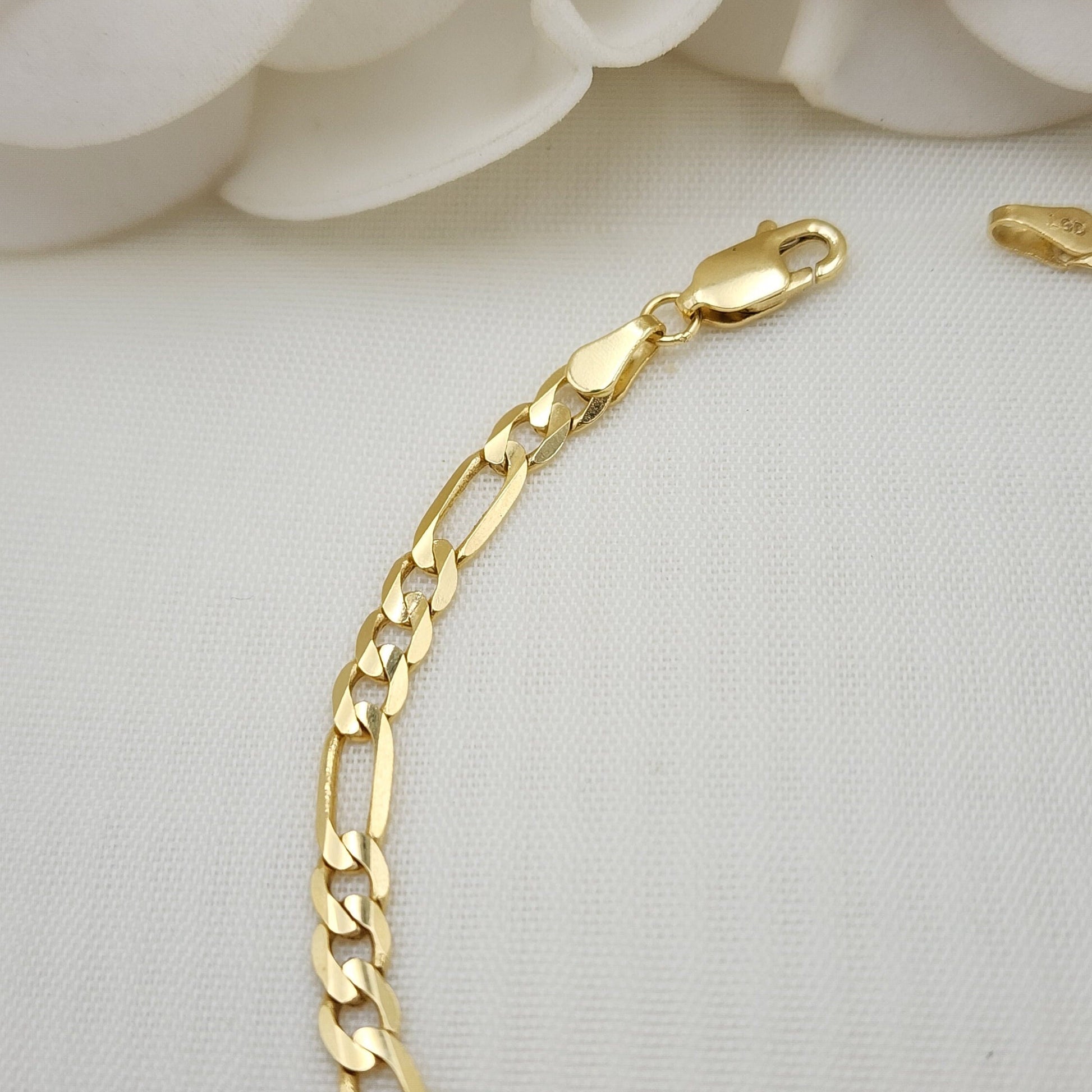 Solid 14k Gold Close Link Figaro Bracelet - 7.5 Inches - 3.9mm - Unisex - Real 14k Gold