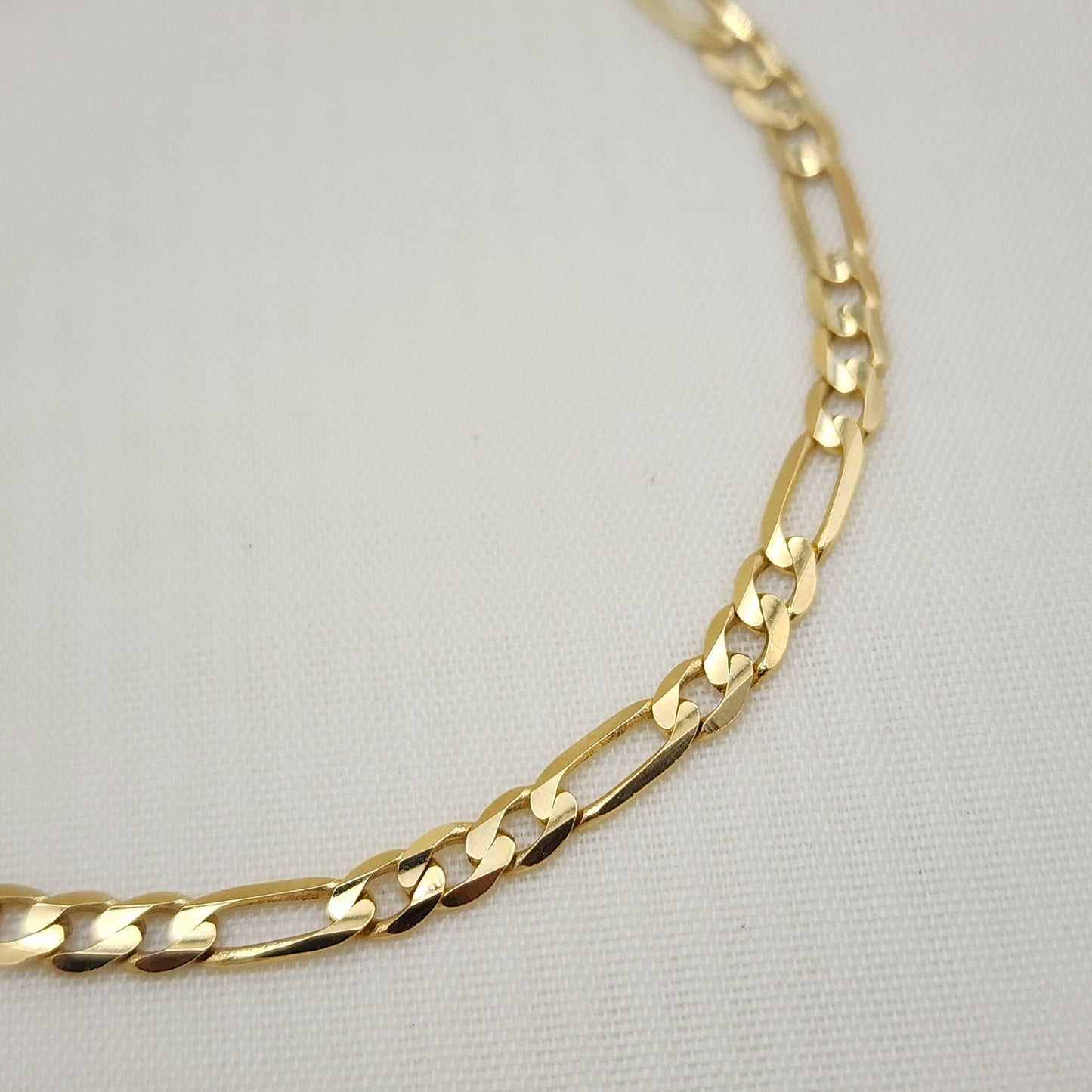 Solid 14k Gold Close Link Figaro Bracelet - 7.5 Inches - 3.9mm - Unisex - Real 14k Gold