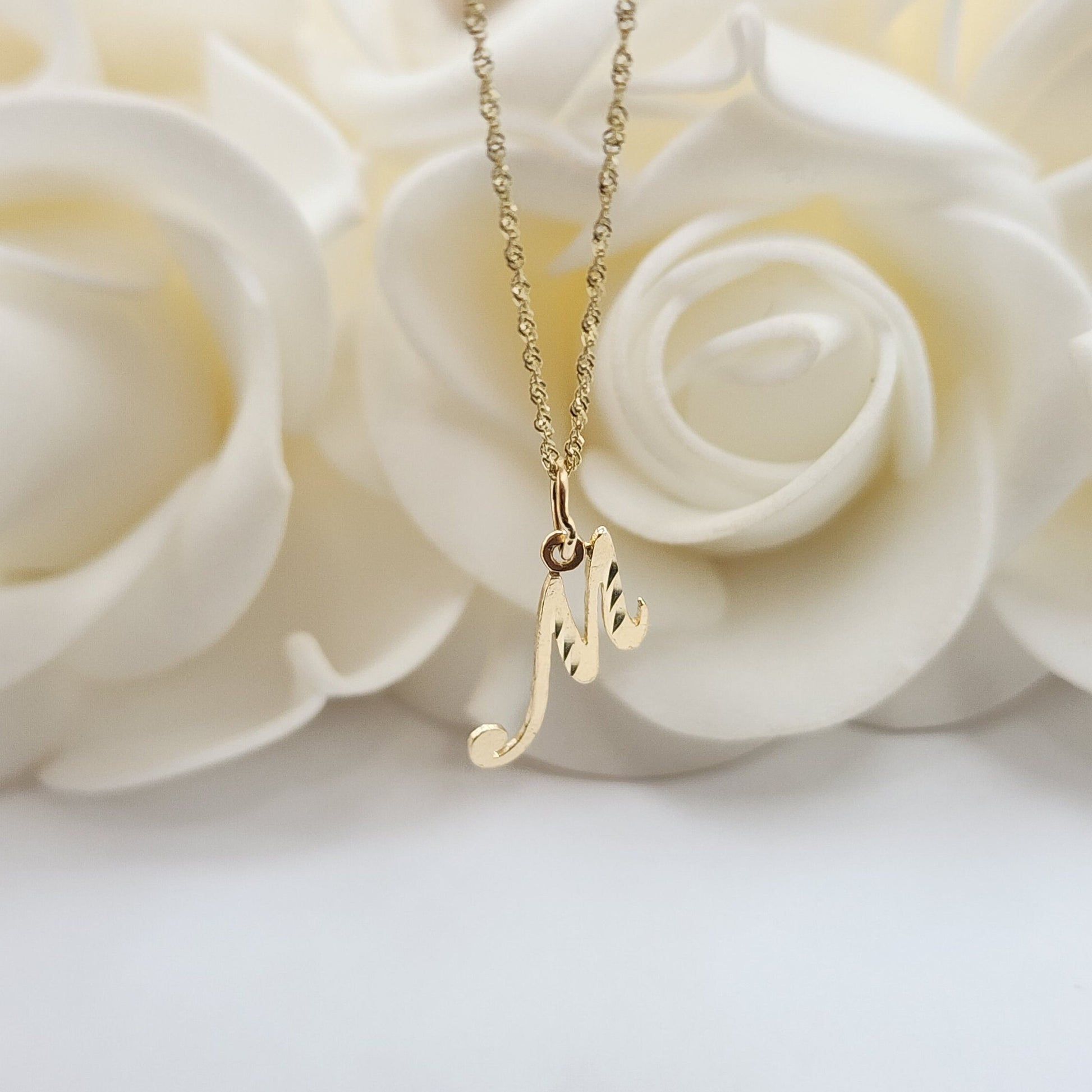 Dainty 14k Gold Cursive Initial Necklace - A to Z - Diamond Cut Shiny letters - Minimalist Personalized Necklaces - Perfect Gift