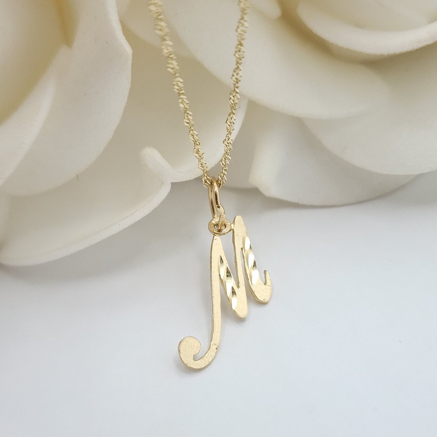 Dainty 14k Gold Cursive Initial Necklace - A to Z - Diamond Cut Shiny letters - Minimalist Personalized Necklaces - Perfect Gift