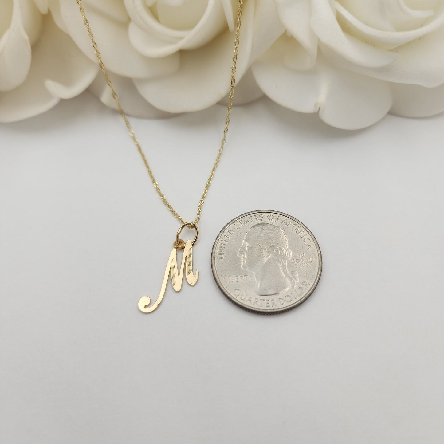 Dainty 14k Gold Cursive Initial Necklace - A to Z - Diamond Cut Shiny letters - Minimalist Personalized Necklaces - Perfect Gift