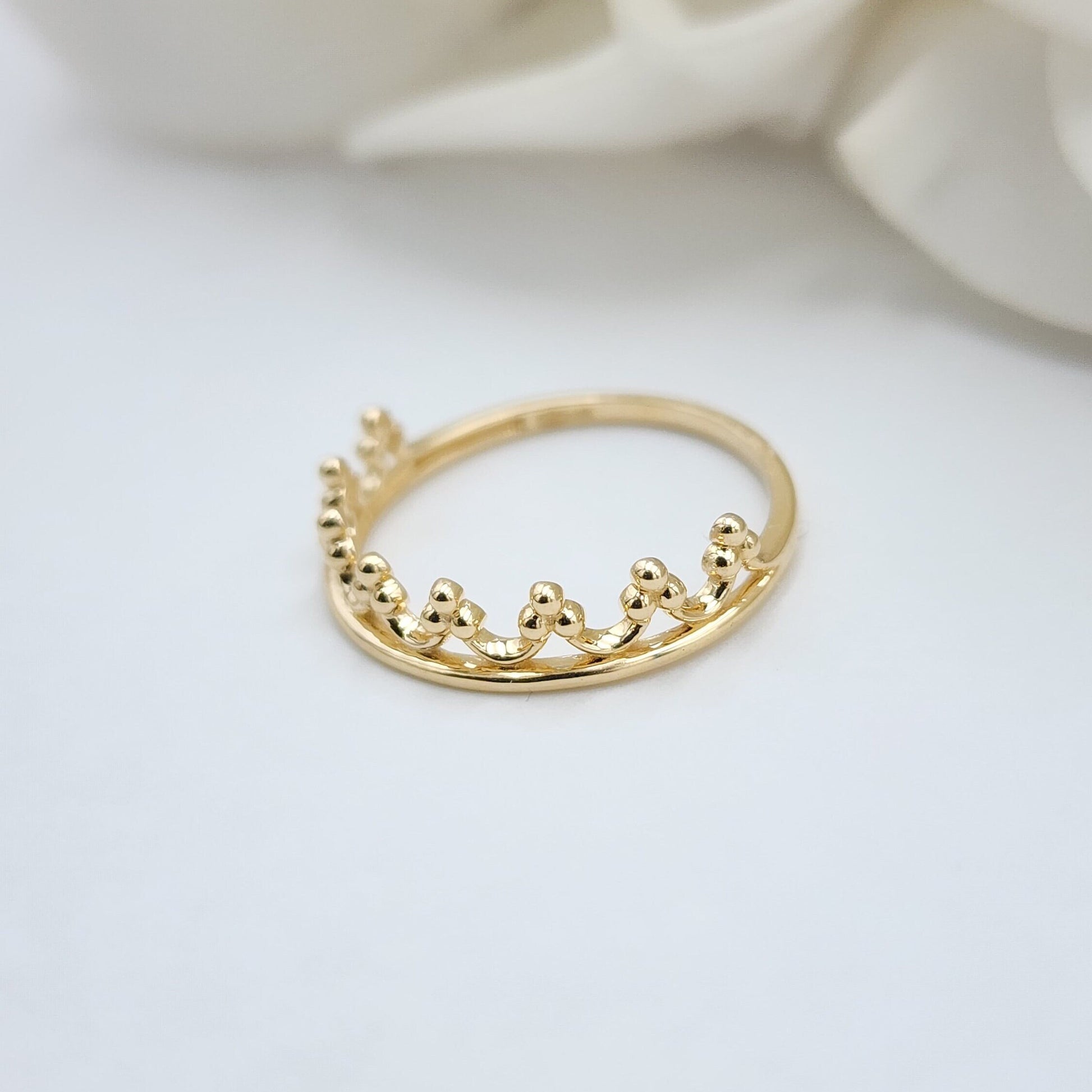 Solid 14k Gold Crown Ring - Dainty Crown Band - Fancy & Modern - Perfect For Her